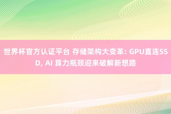 世界杯官方认证平台 存储架构大变革: GPU直连SSD， AI 算力瓶颈迎来破解新想路