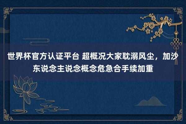 世界杯官方认证平台 超概况大家耽溺风尘，加沙东说念主说念概念危急合手续加重