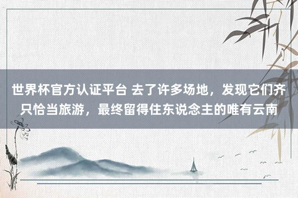 世界杯官方认证平台 去了许多场地，发现它们齐只恰当旅游，最终留得住东说念主的唯有云南