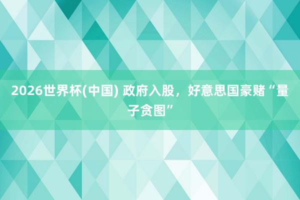 2026世界杯(中国) 政府入股，好意思国豪赌“量子贪图”