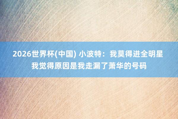 2026世界杯(中国) 小波特：我莫得进全明星 我觉得原因是我走漏了萧华的号码