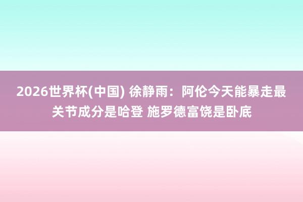 2026世界杯(中国) 徐静雨：阿伦今天能暴走最关节成分是哈登 施罗德富饶是卧底