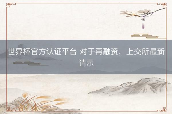 世界杯官方认证平台 对于再融资，上交所最新请示