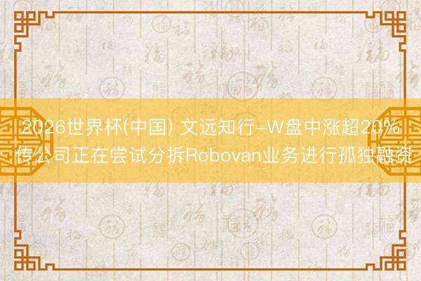 2026世界杯(中国) 文远知行-W盘中涨超20% 传公司正在尝试分拆Robovan业务进行孤独融资