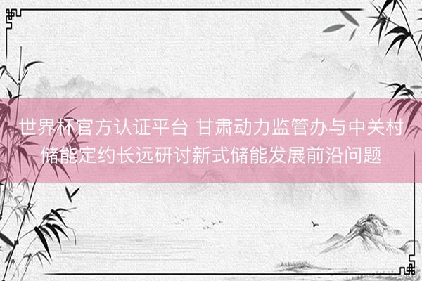 世界杯官方认证平台 甘肃动力监管办与中关村储能定约长远研讨新式储能发展前沿问题